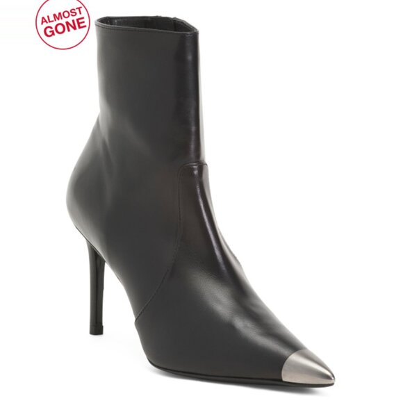 STUART WEITZMAN BLACK MULTI Made In Spain Leather Stretch Cap Toe Zip Booties - Picture 1 of 2